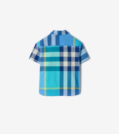 Check Cotton Shirt in Bright turquoise