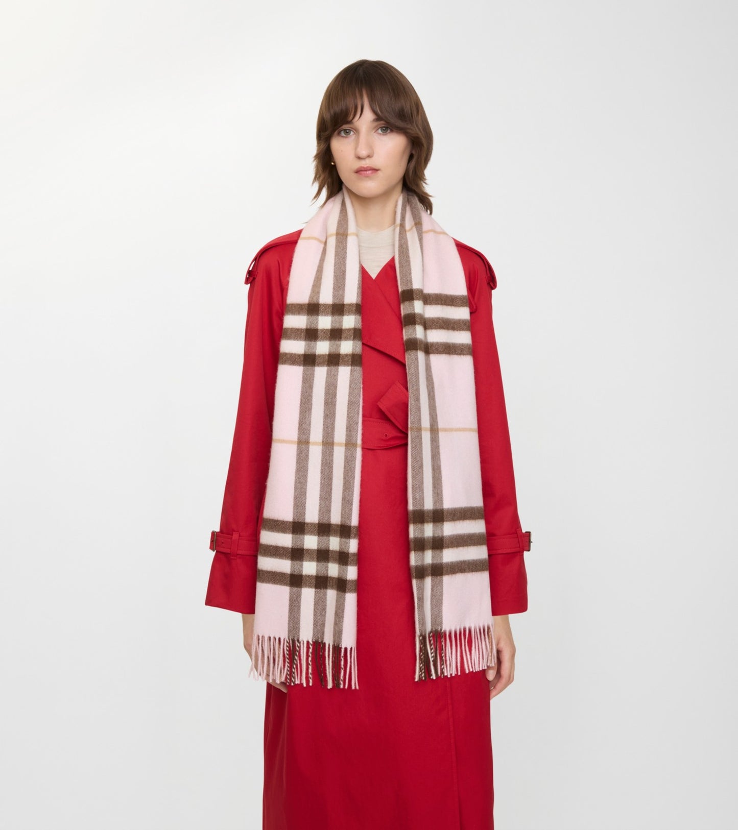 Check Cashmere Scarf in Bow pink