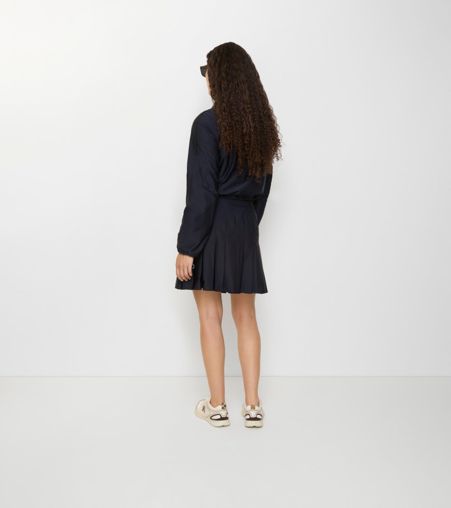 Pleated Stretch Nylon Mini Skirt in Silhouette blue