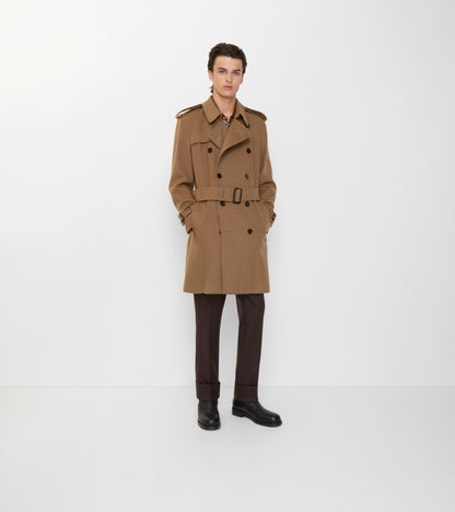 Mid-length Cashmere Hastings Trench Coat in Camel beige