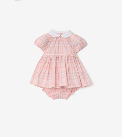 Check Cotton Dress with Bloomers in Ice pink - Children