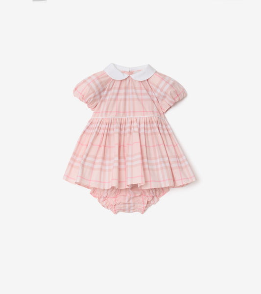 Check Cotton Dress with Bloomers in Ice pink - Children