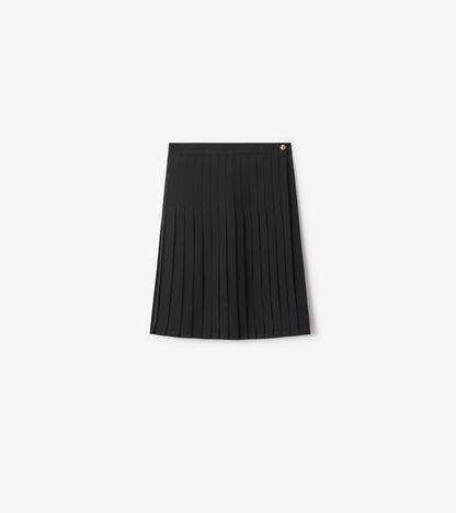 Pleated Wool Blend Midi Skirt in Black
