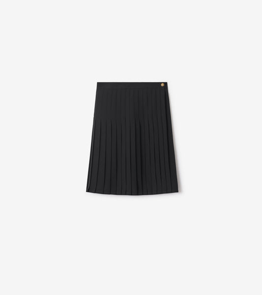 Pleated Wool Blend Midi Skirt in Black