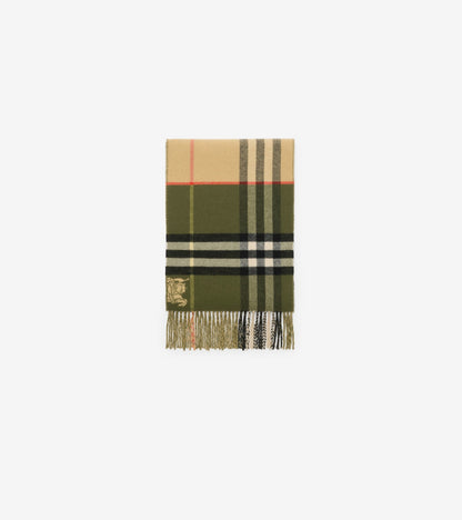 Contrast Check Cashmere Scarf in Pea green/sand