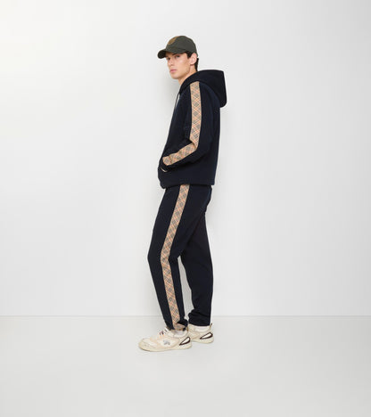 Check Trim Cotton Jogging Pants in Navy
