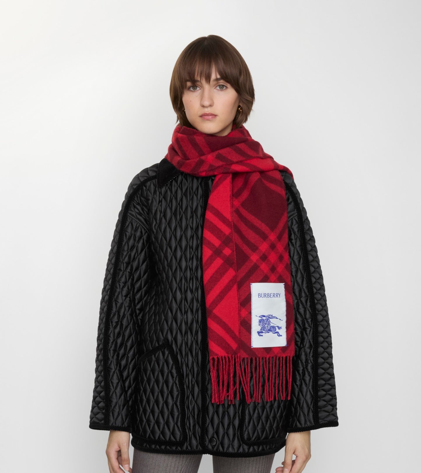 Check Cashmere Scarf in Oxblood red