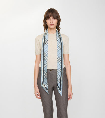 Skinny Check Silk Scarf in Bank blue