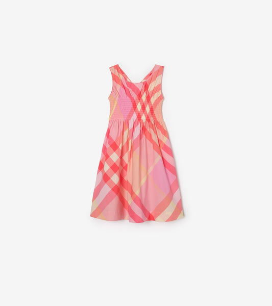 Check Cotton Dress in Strawberry pink