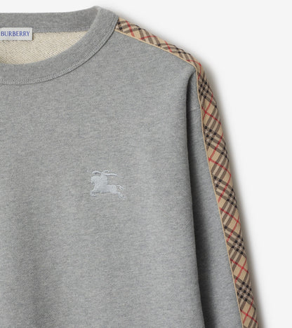 Check Trim Cotton Sweatshirt in Pale grey melange