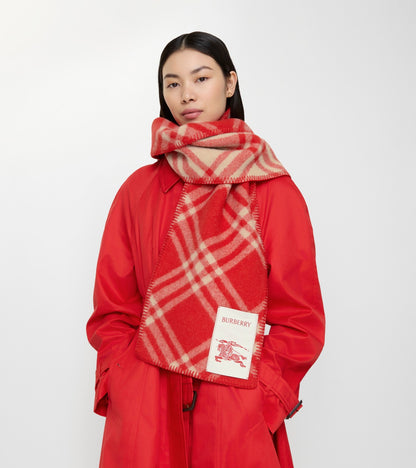 Check Wool Scarf in Crayon red