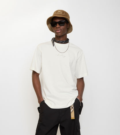 Check Cursive Logo Cotton T-shirt in Chalk white