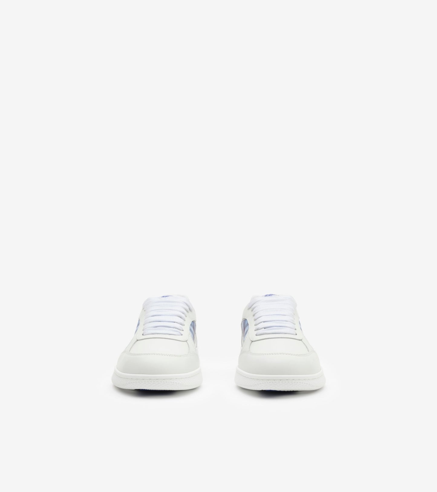 Leather and Check Terrace Sneakers in Optic white/cornflower blue