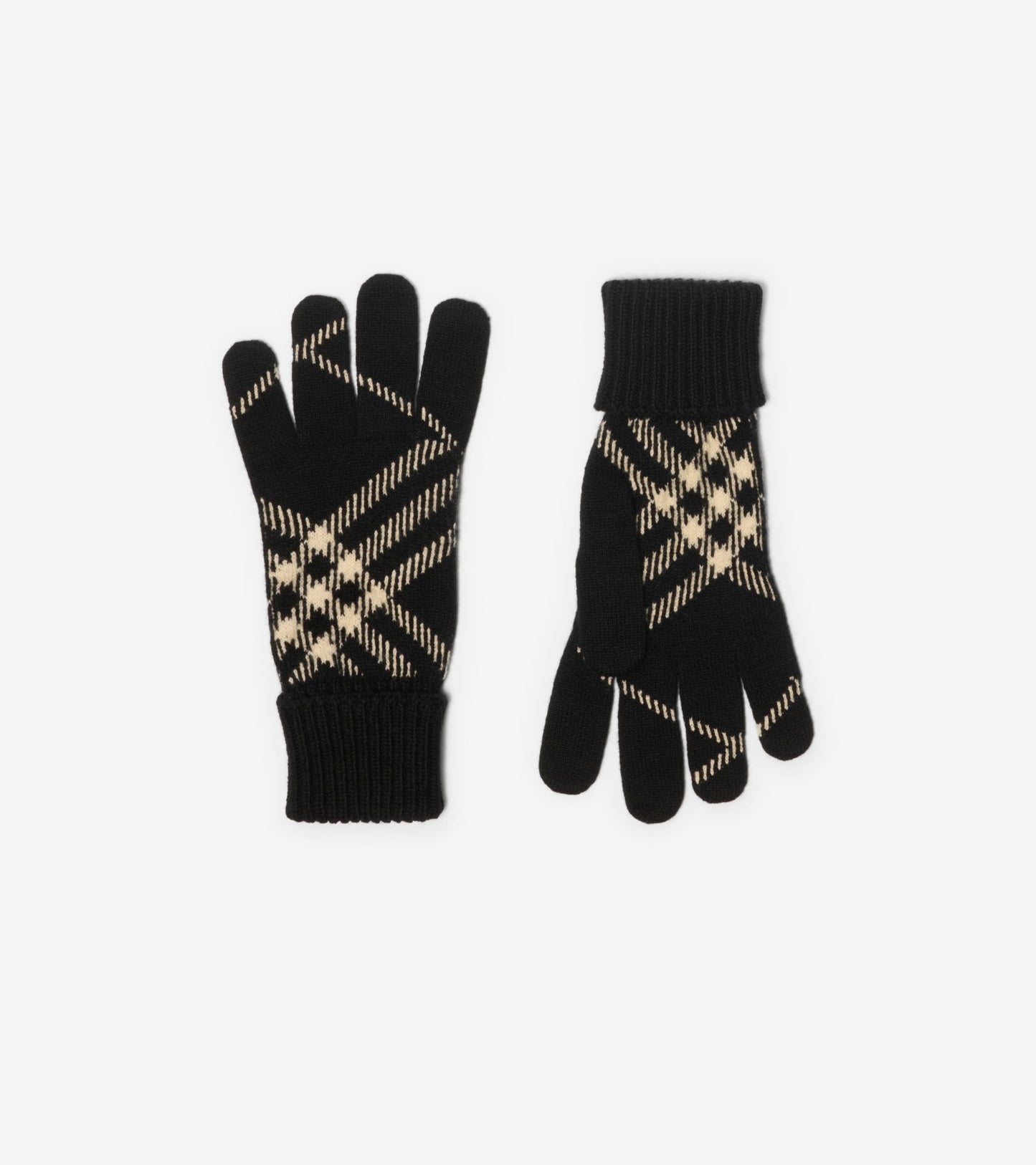 Check Cashmere Blend Gloves in Black/calico beige