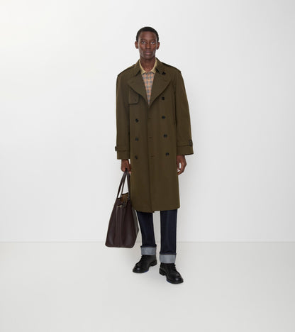 Long Lightweight Cotton Trench Coat in Marsh green