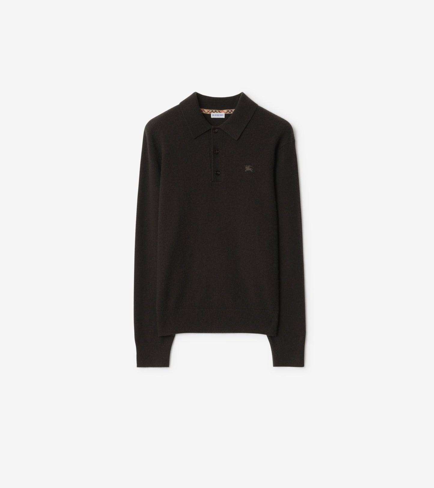 Long-sleeve Cashmere Blend Polo Shirt in Scorched brown