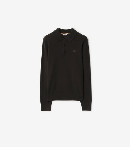 Long-sleeve Cashmere Blend Polo Shirt in Scorched brown