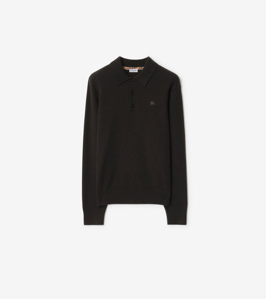 Long-sleeve Cashmere Blend Polo Shirt in Scorched brown