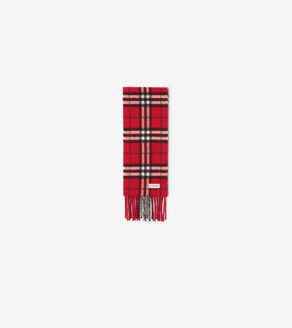 Narrow Check Cashmere Scarf in Post red