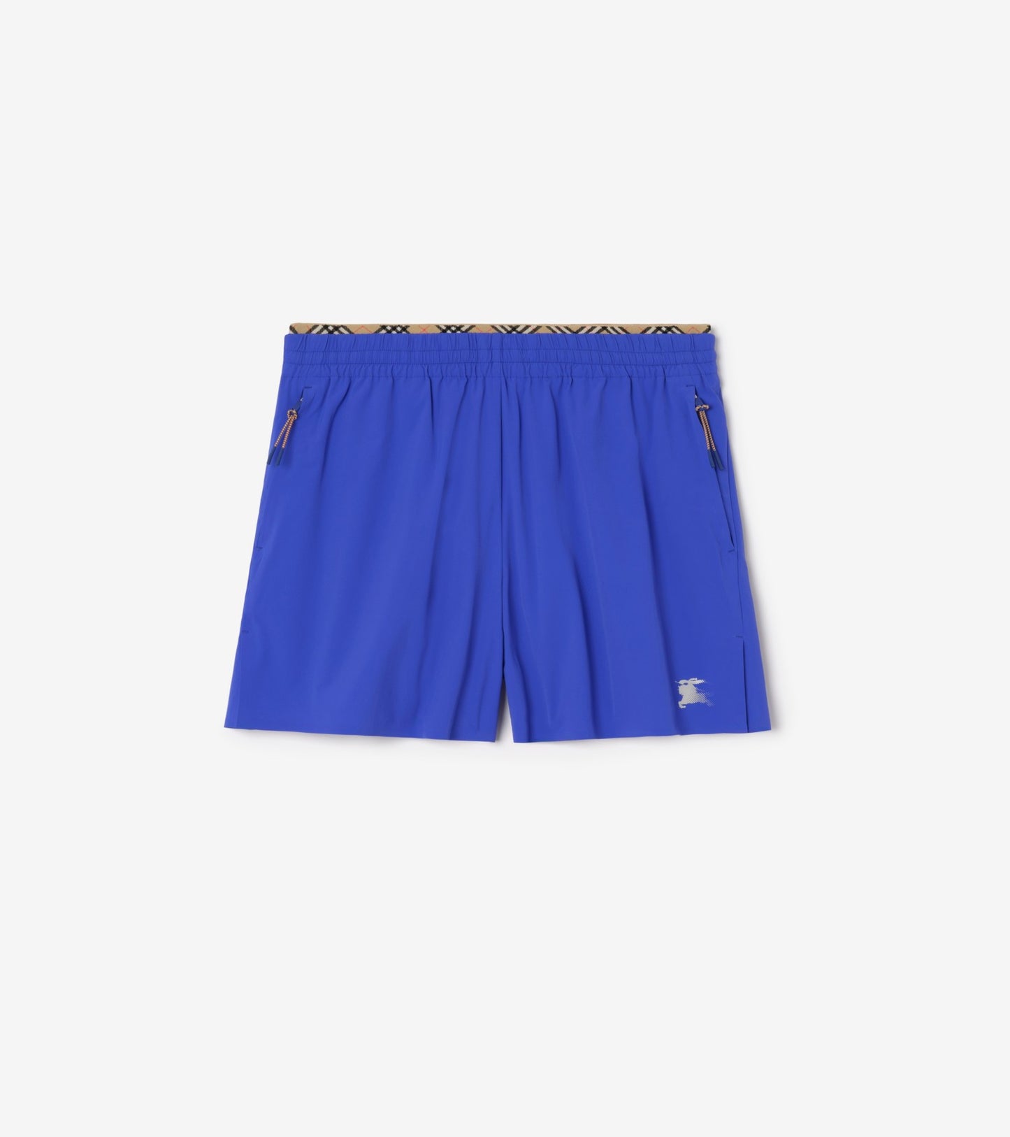 Check Trim Stretch Nylon Shorts in Black