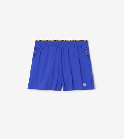 Check Trim Stretch Nylon Shorts in Black