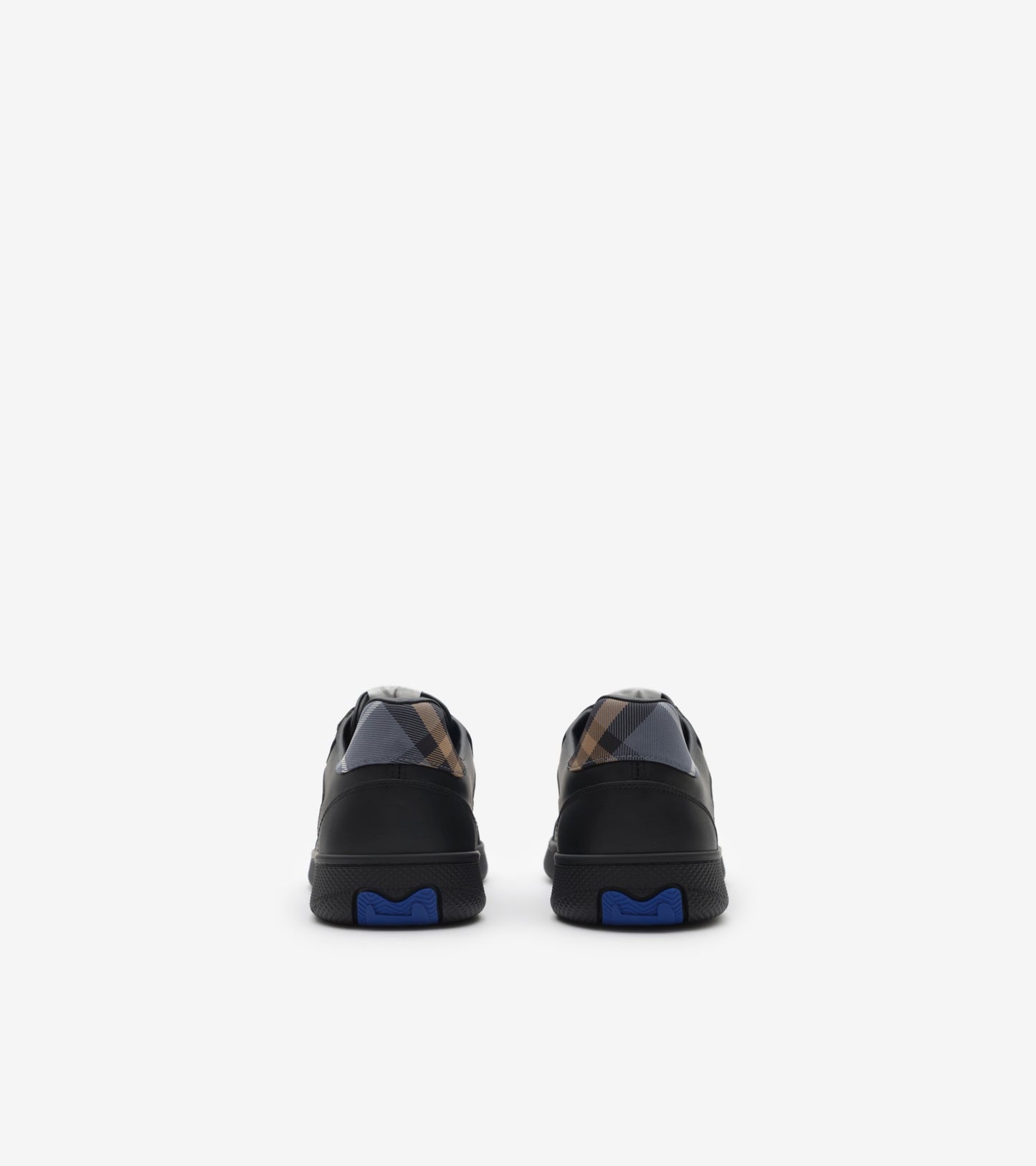 Leather and Check Terrace Sneakers in Black/wave blue