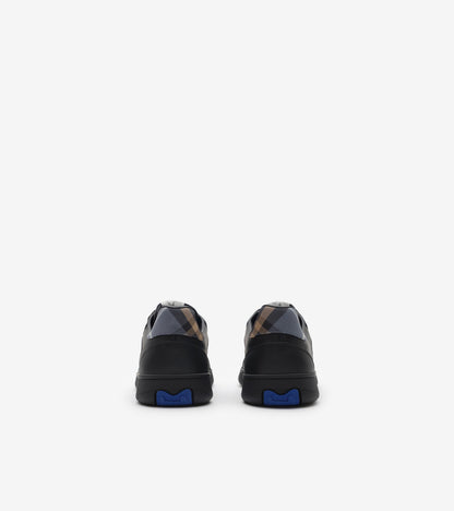 Leather and Check Terrace Sneakers in Black/wave blue