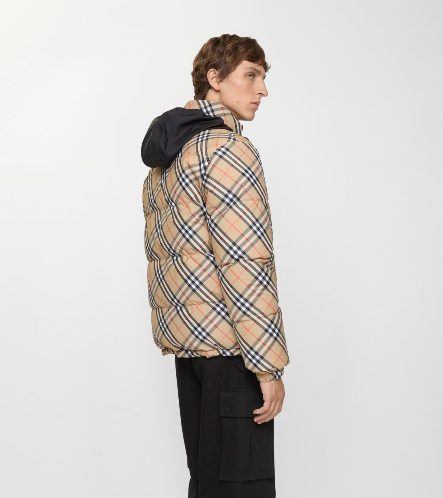 Reversible Check Snowdon Puffer Jacket in Sand beige