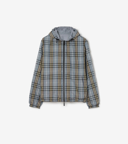 Reversible Check Newport Hooded Jacket in Pilot blue