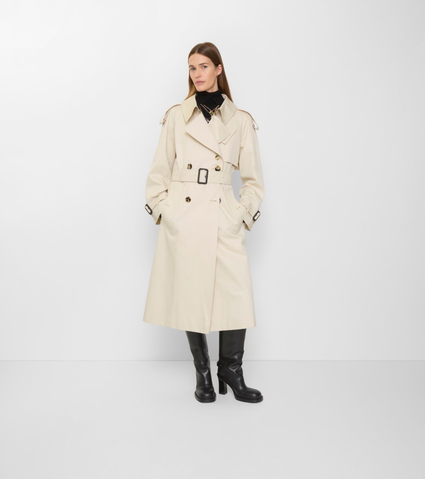Long Gabardine Fitzrovia Trench Coat in Clam beige