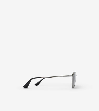 Metal Check Square Sunglasses in Gunmetal grey