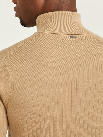 Turtleneck Wool-Blend Ribbed Sweater