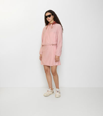 Pleated Stretch Nylon Mini Skirt in Begonia pink