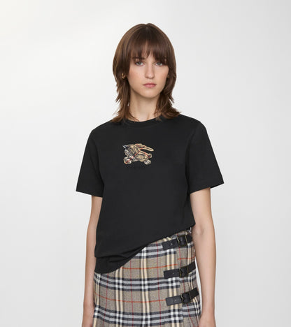 Knight Check Cotton T-shirt in Black