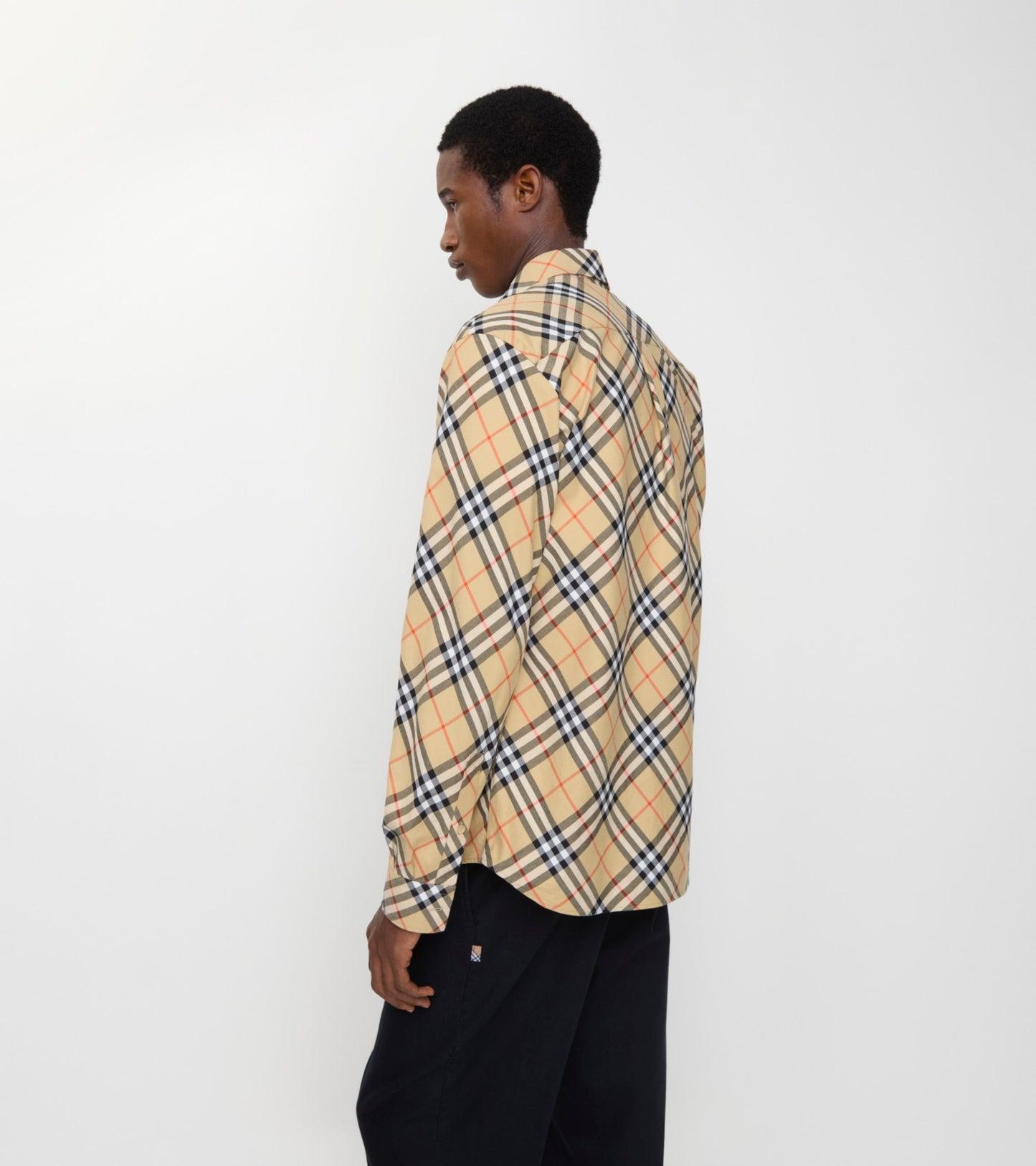Relaxed Fit Check Cotton Flannel Shirt in Sand beige
