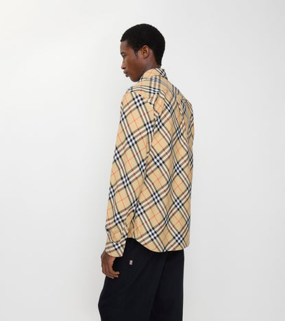 Relaxed Fit Check Cotton Flannel Shirt in Sand beige