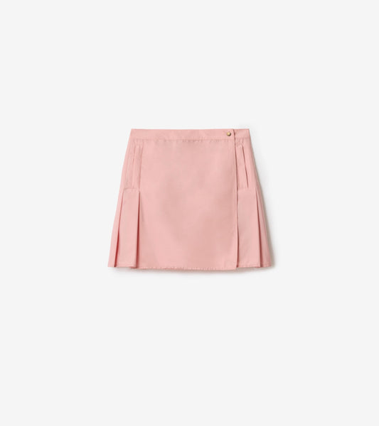 Pleated Stretch Nylon Mini Skirt in Begonia pink