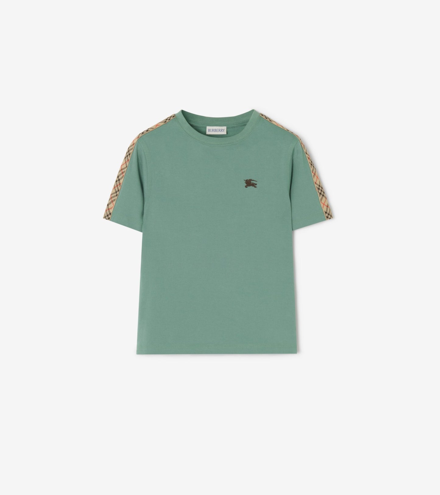 Check Trim Cotton T-shirt in Pale hibiscus pink