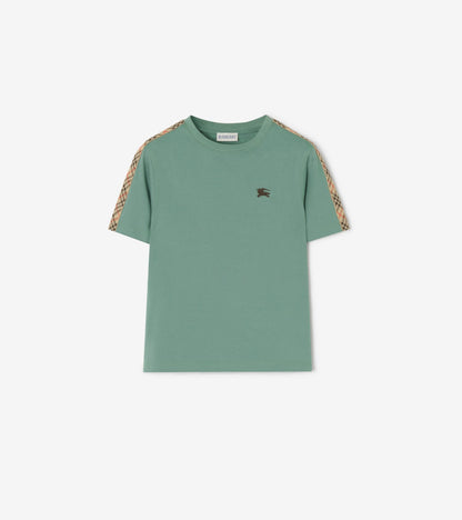 Check Trim Cotton T-shirt in Pale hibiscus pink