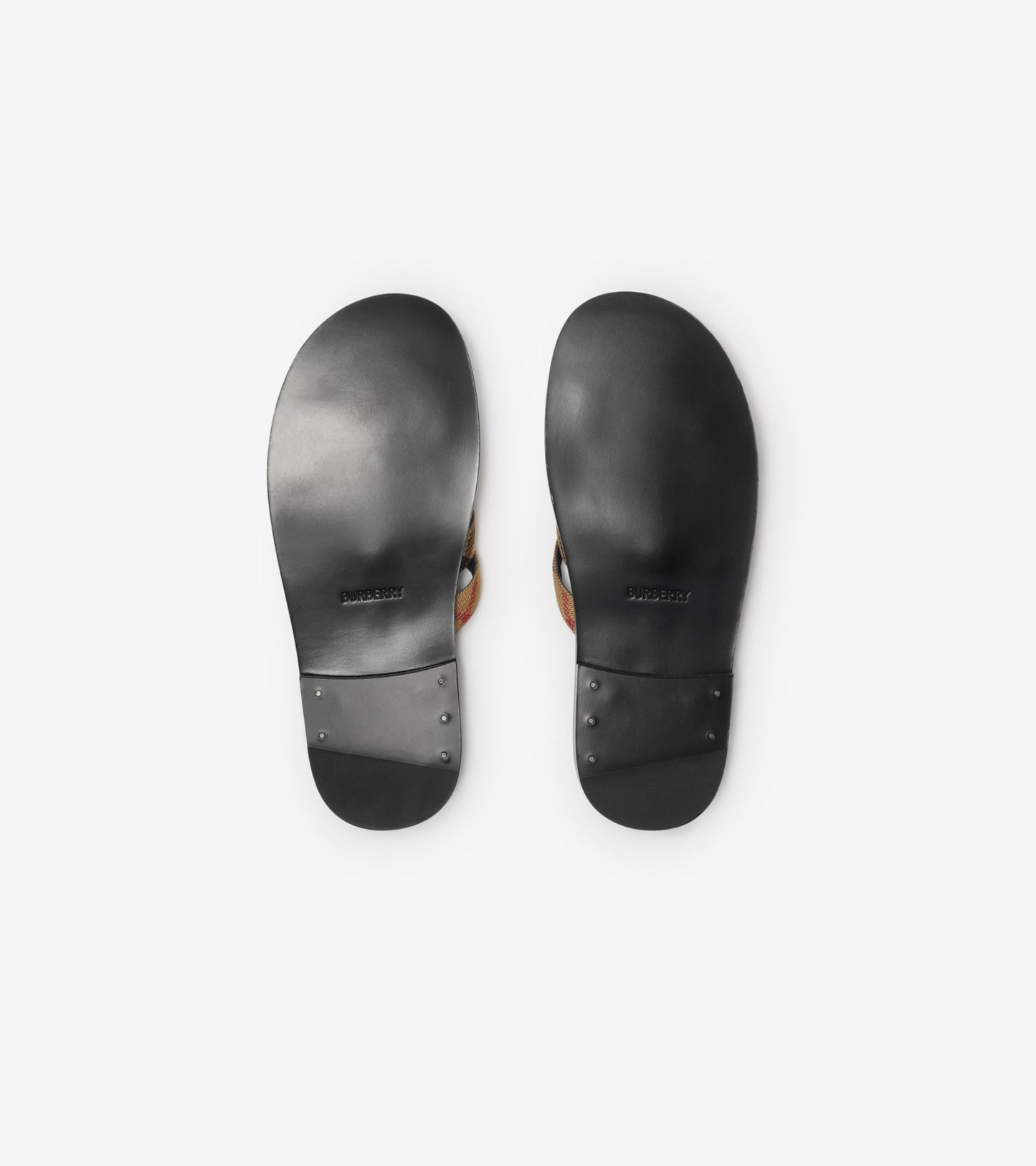Check and Leather Drift Sandals in Black/sand beige