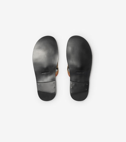 Check and Leather Drift Sandals in Black/sand beige