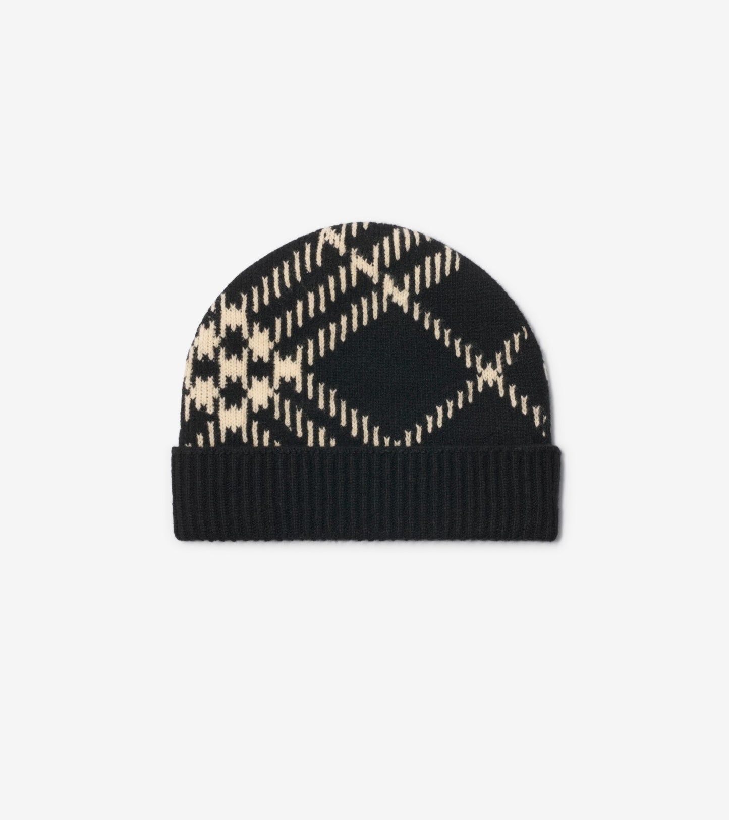 Check Cashmere Blend Beanie in Black/calico beige