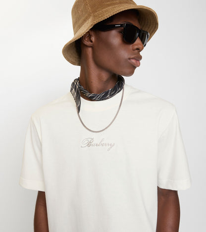 Check Cursive Logo Cotton T-shirt in Chalk white