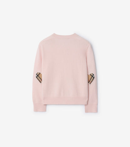 Check Patch Wool Cashmere Cardigan in Ice pink