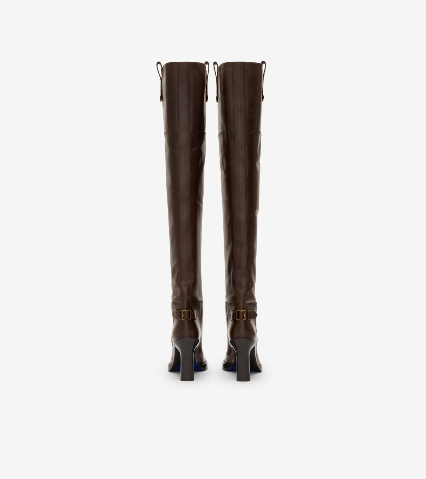Leather Cavalier Thigh-high Heel Boots in Treacle brown