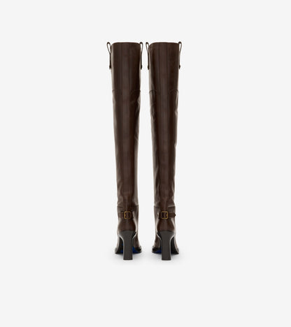 Leather Cavalier Thigh-high Heel Boots in Treacle brown