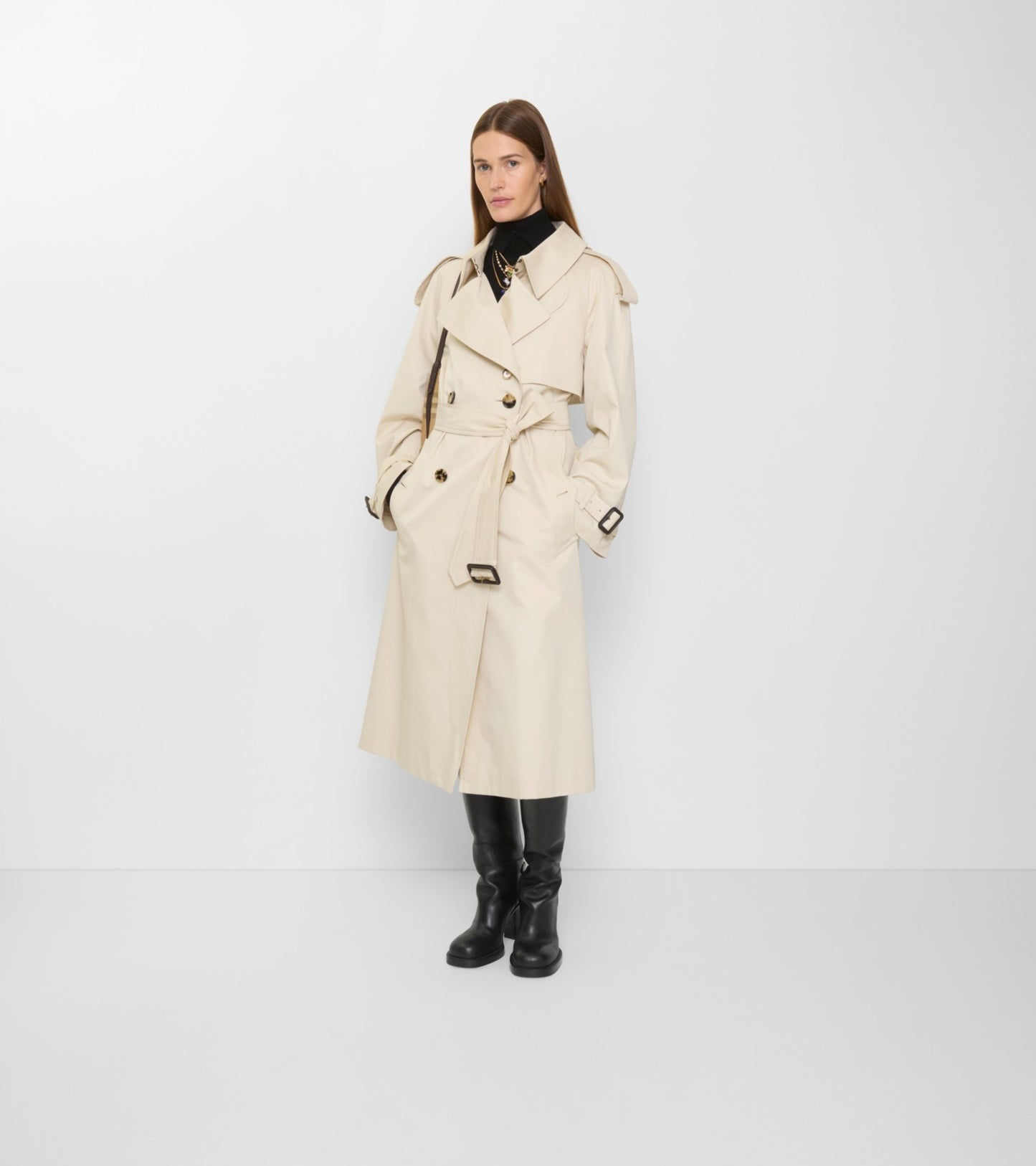 Long Gabardine Fitzrovia Trench Coat in Clam beige