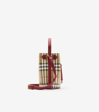 Mini Check Bucket Bag in Archive beige/ruby red
