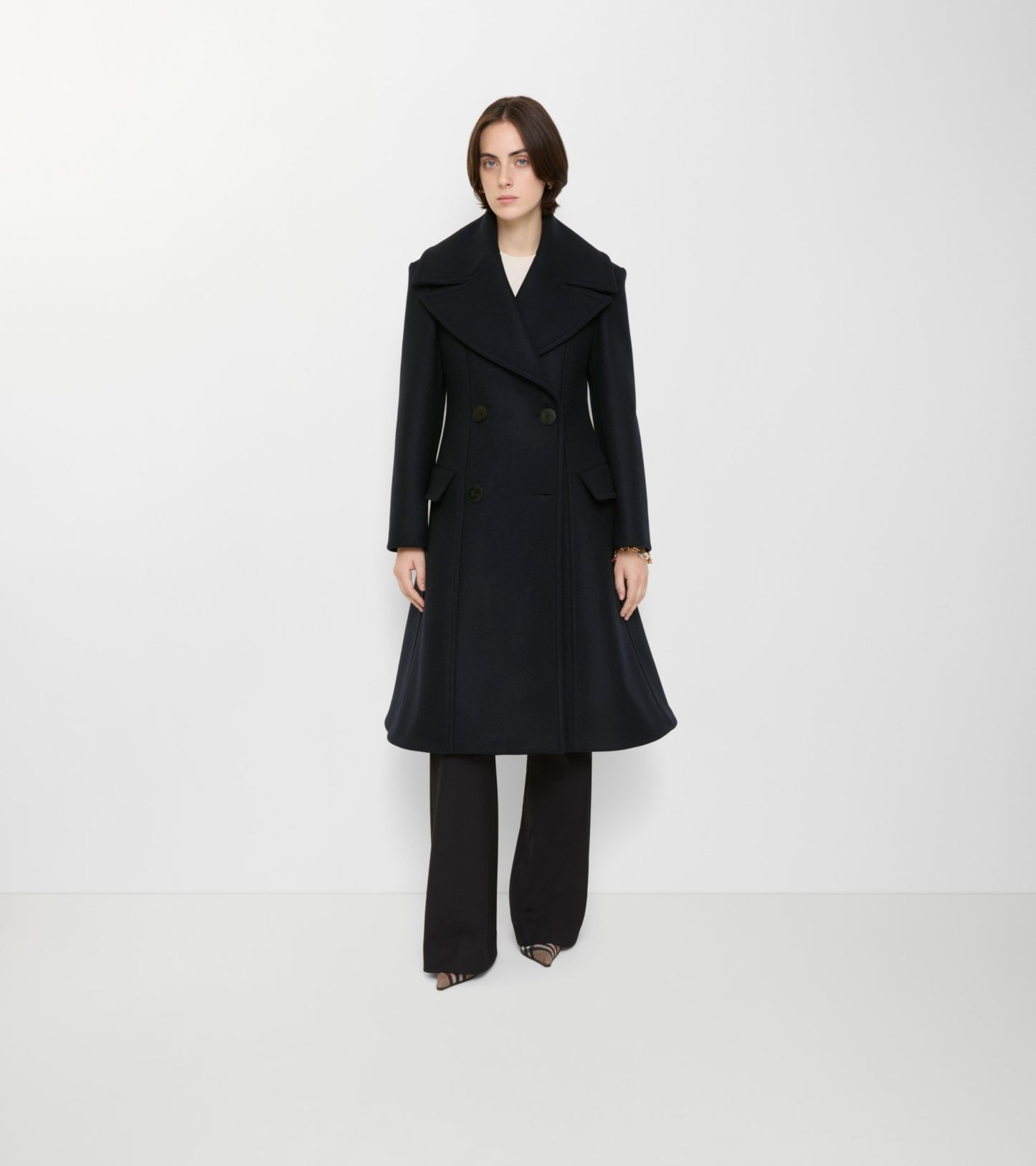 Wool Tailored Coat in Navy