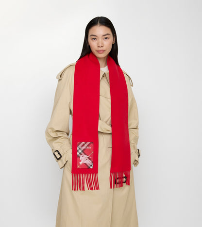 Check Label Cashmere Scarf in Crayon red